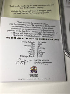 2022 Saint Helena Una and The Lion Silver Proof NGC PF70